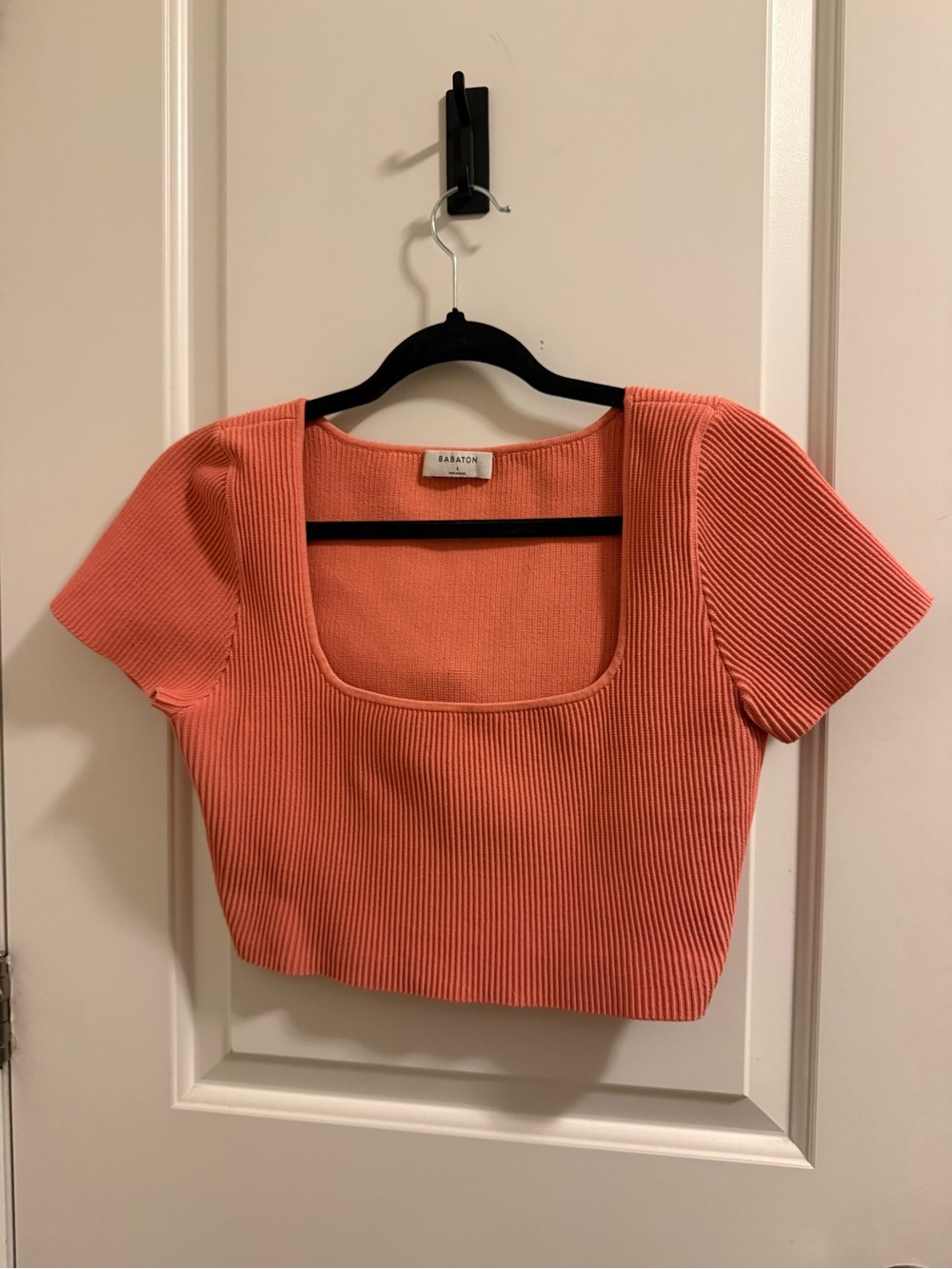 Aritzia Coral Ribbed Square-Neck Crop Top
